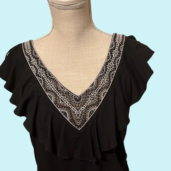 White House black market top, jeweled neckline, black, small - Picture 2 of 8